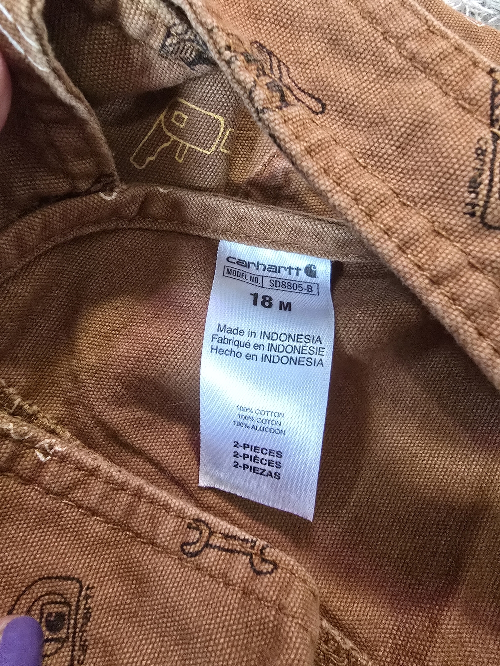 Carhartt Baby Overalls 18M Brown Workwear Print Canvas Carpenter Style Toddler - Picture 3 of 3